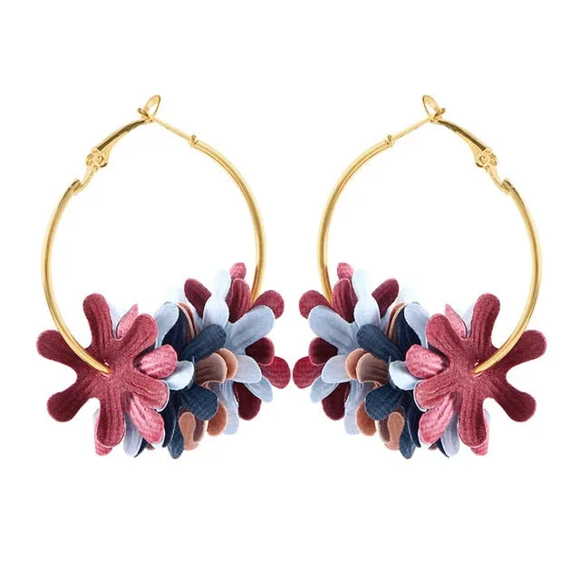 Elegant Fabric Flower Drop Earrings 2019