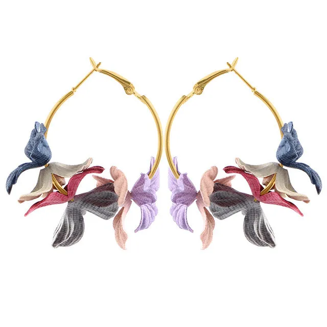 Elegant Fabric Flower Drop Earrings 2019