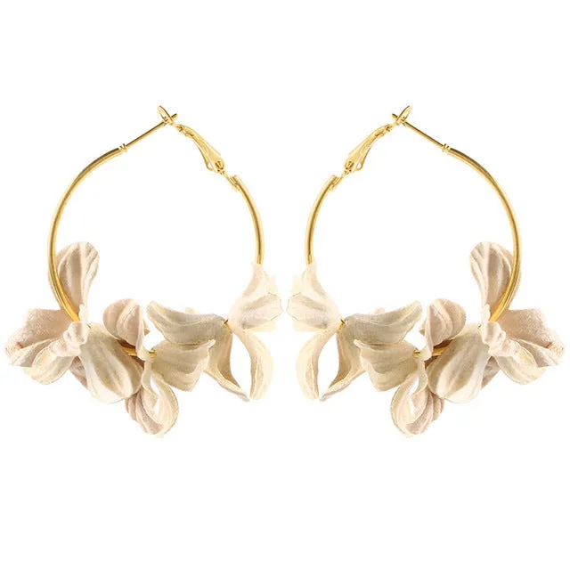 Elegant Fabric Flower Drop Earrings 2019