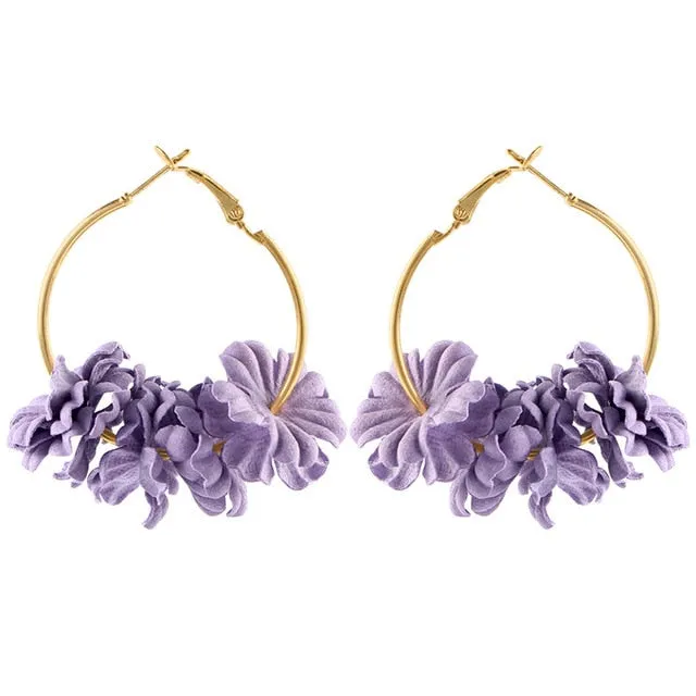 Elegant Fabric Flower Drop Earrings 2019