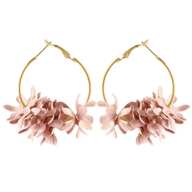 Elegant Fabric Flower Drop Earrings 2019