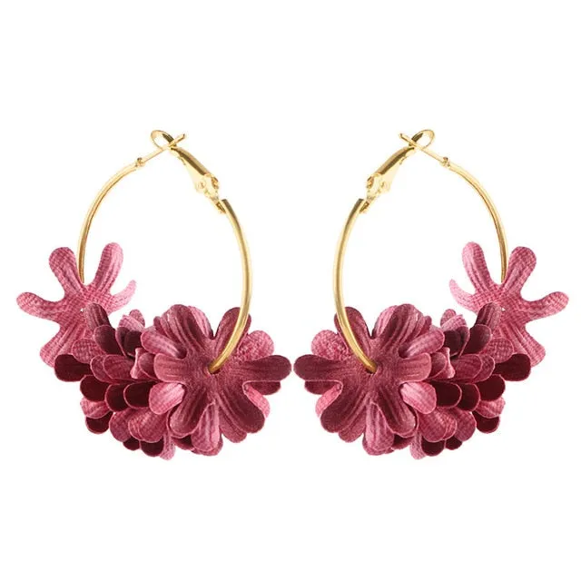 Elegant Fabric Flower Drop Earrings 2019