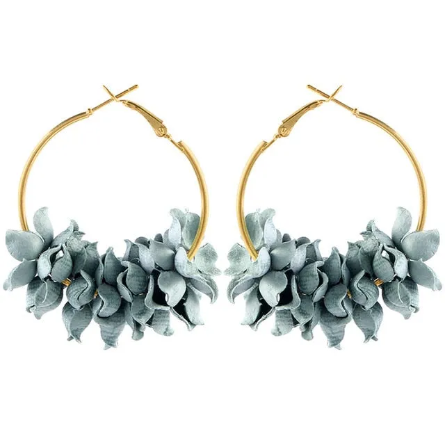 Elegant Fabric Flower Drop Earrings 2019
