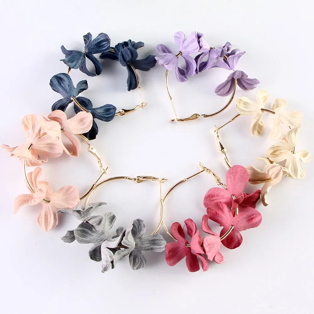 Elegant Fabric Flower Drop Earrings 2019