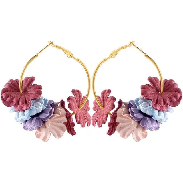 Elegant Fabric Flower Drop Earrings 2019