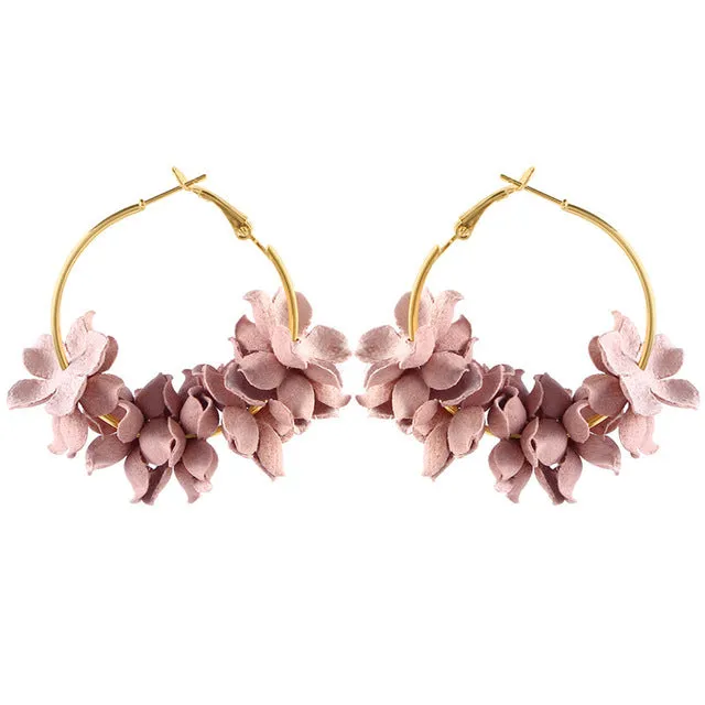 Elegant Fabric Flower Drop Earrings 2019