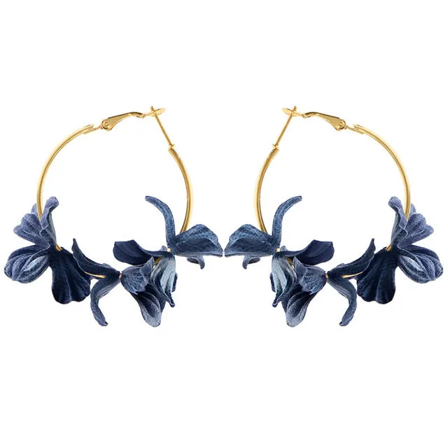 Elegant Fabric Flower Drop Earrings 2019