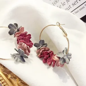 Elegant Fabric Flower Drop Earrings 2019