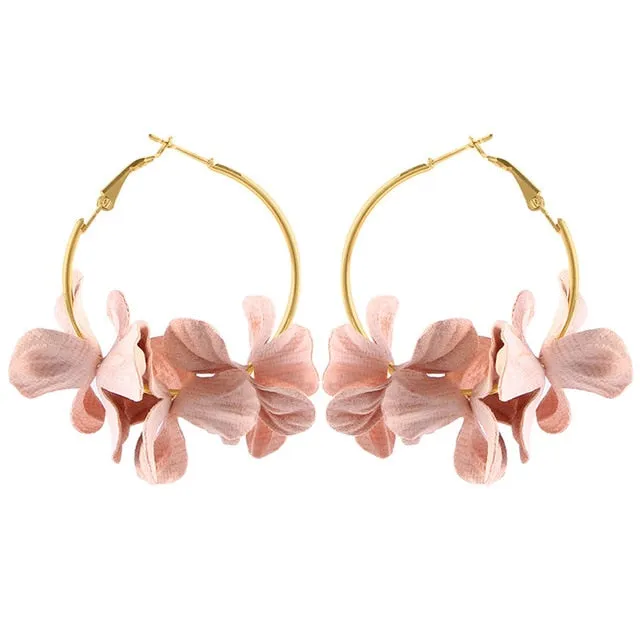 Elegant Fabric Flower Drop Earrings 2019