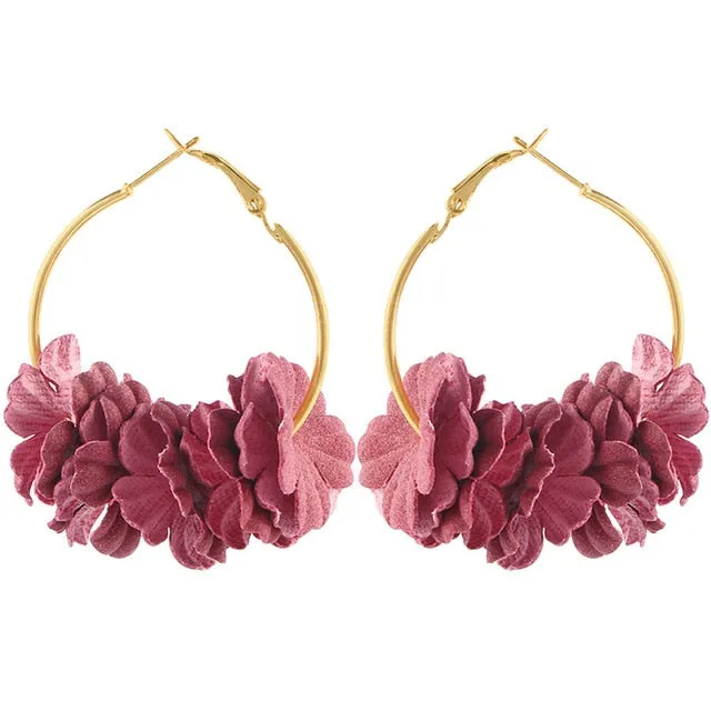 Elegant Fabric Flower Drop Earrings 2019
