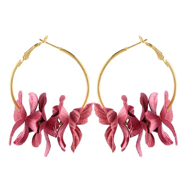 Elegant Fabric Flower Drop Earrings 2019