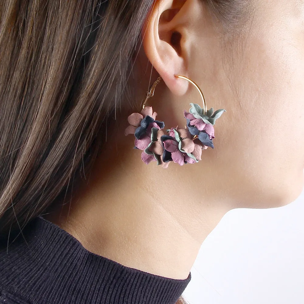 Elegant Fabric Flower Drop Earrings 2019