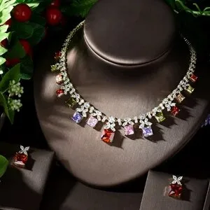 Elegant Multi Color Stone Bridal Necklace