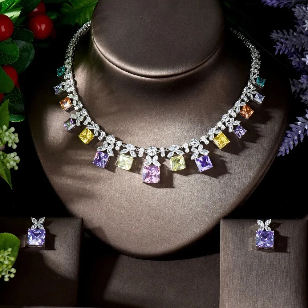Elegant Multi Color Stone Bridal Necklace