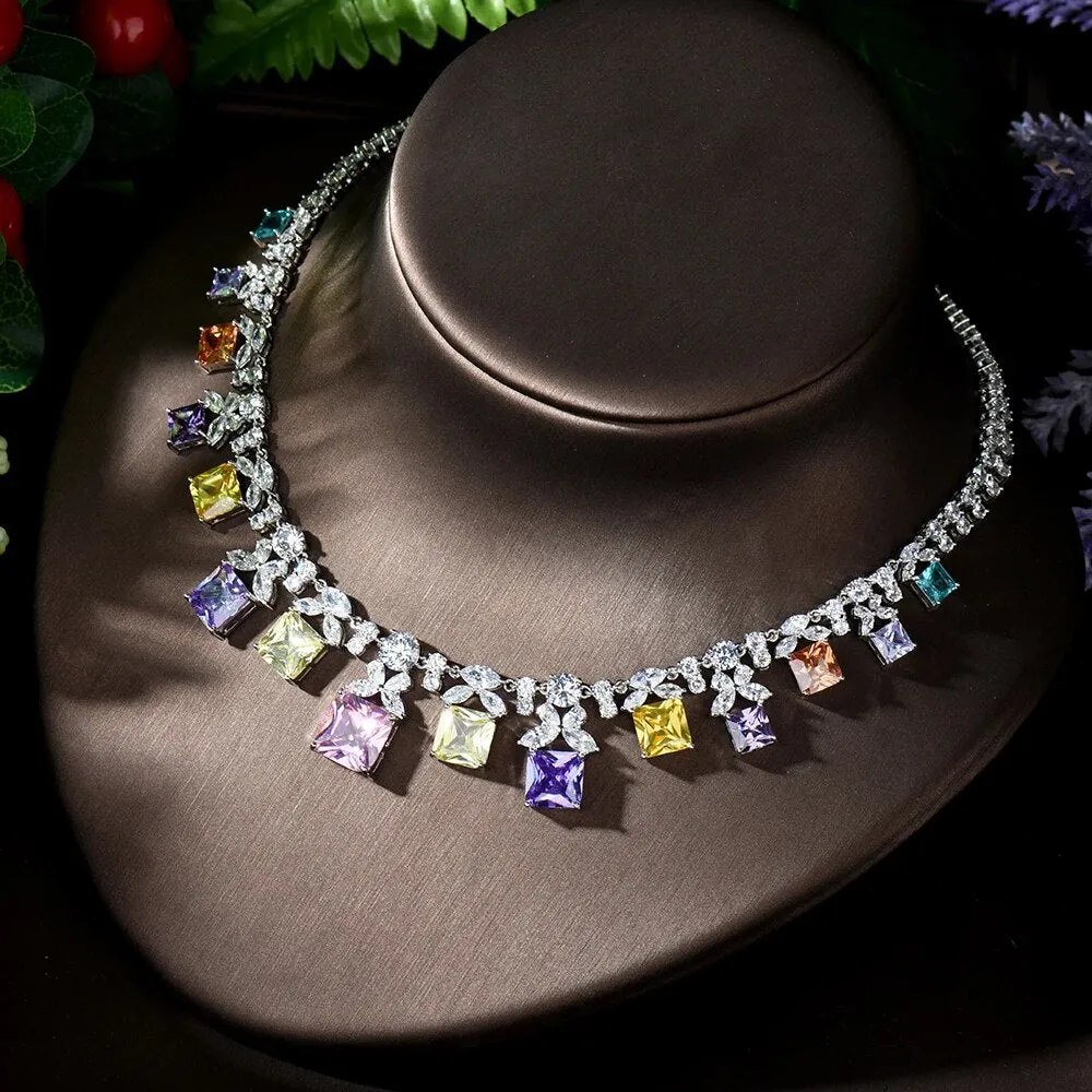 Elegant Multi Color Stone Bridal Necklace