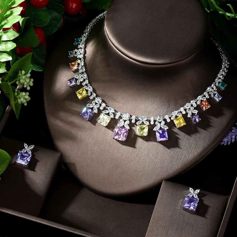 Elegant Multi Color Stone Bridal Necklace
