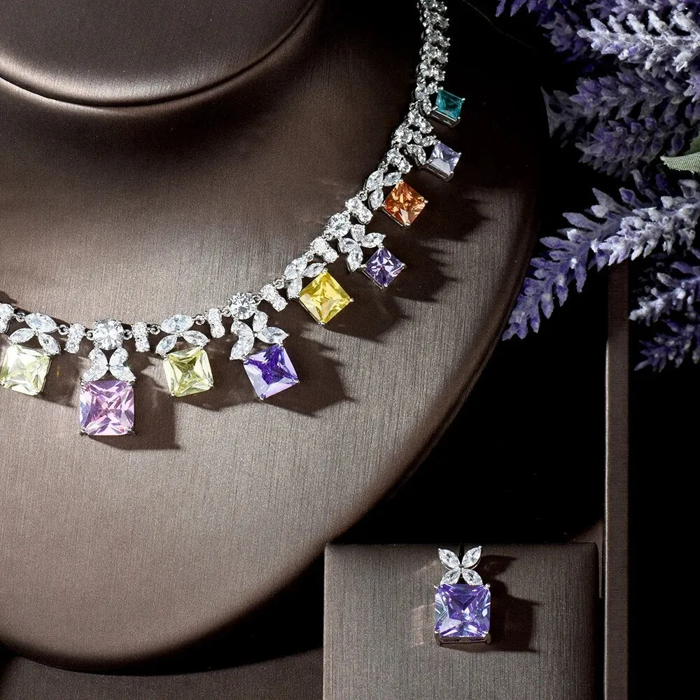 Elegant Multi Color Stone Bridal Necklace