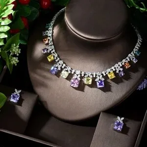 Elegant Multi Color Stone Bridal Necklace
