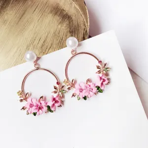 Elegant Rhinestone Flower Big Round Circle Drop Earrings