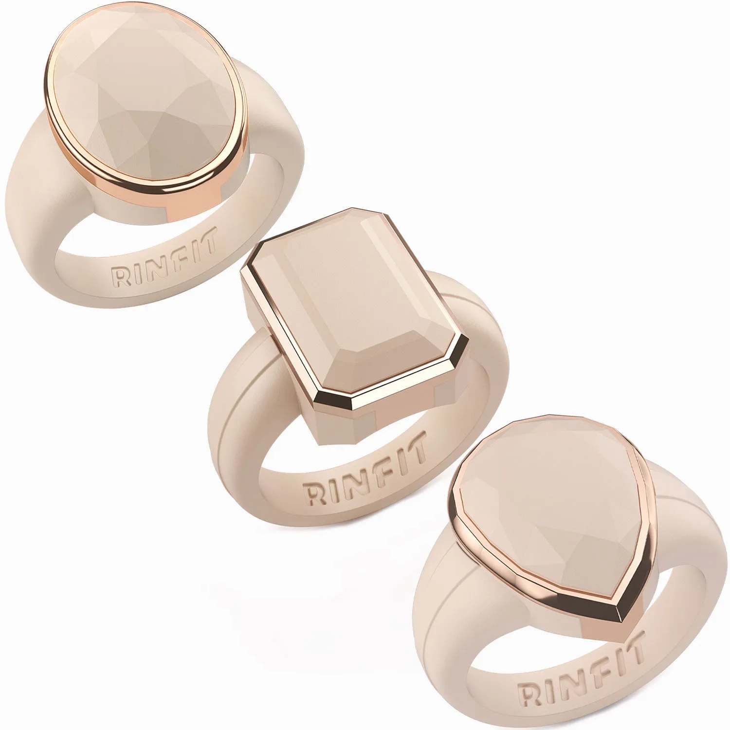 Emerald, Oversized & Oval Collection - Silicone Rings with Metal Frame - Set of 3