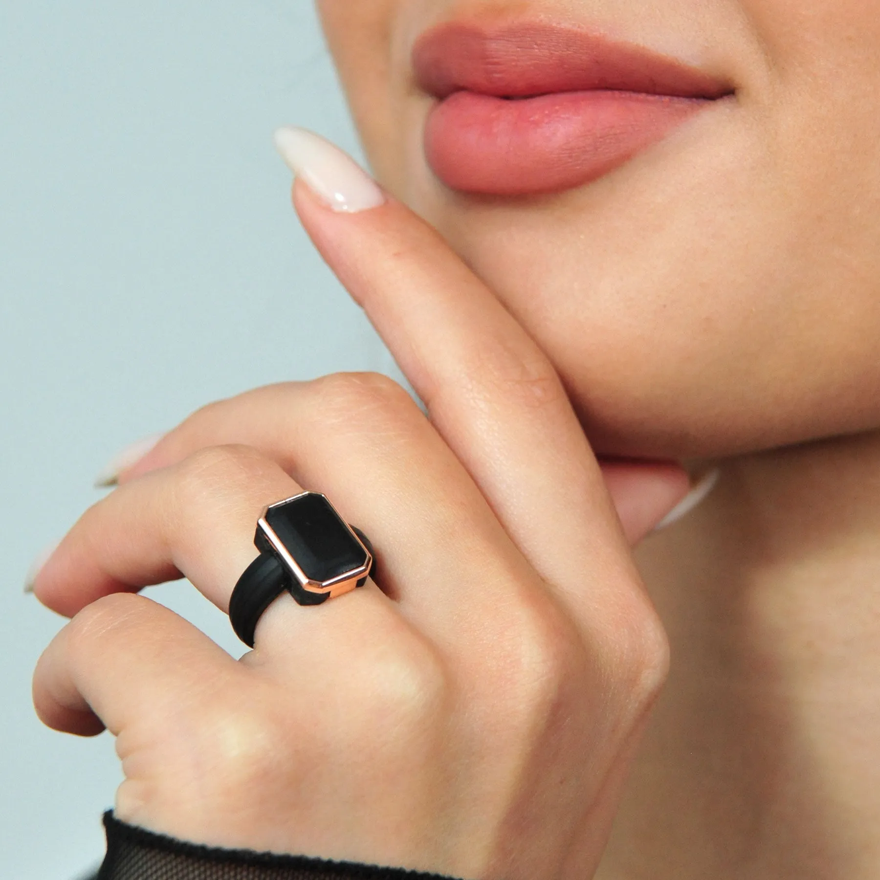 Emerald, Oversized & Oval Collection - Silicone Rings with Metal Frame - Set of 3
