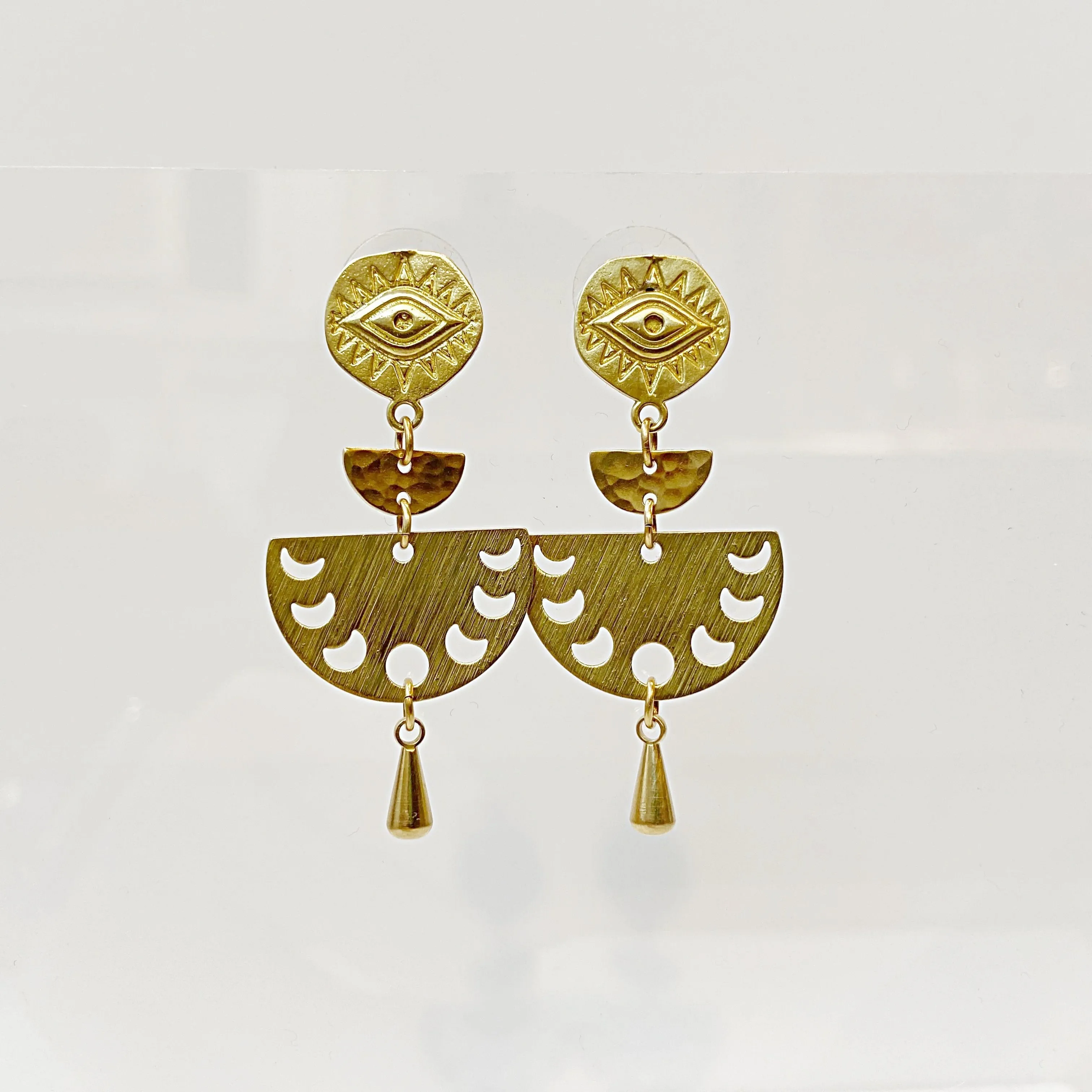 Evil Eyes & Moon Phase Earrings / Brass Geometric Earrings