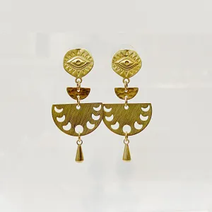 Evil Eyes & Moon Phase Earrings / Brass Geometric Earrings