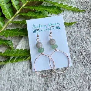 Festival Hoop Earrings - Rose Gold with Feldspar & Green Aventurine