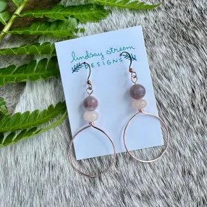 Festival Hoop Earrings - Rose Gold with Llilac Stone & Pink Aventurine