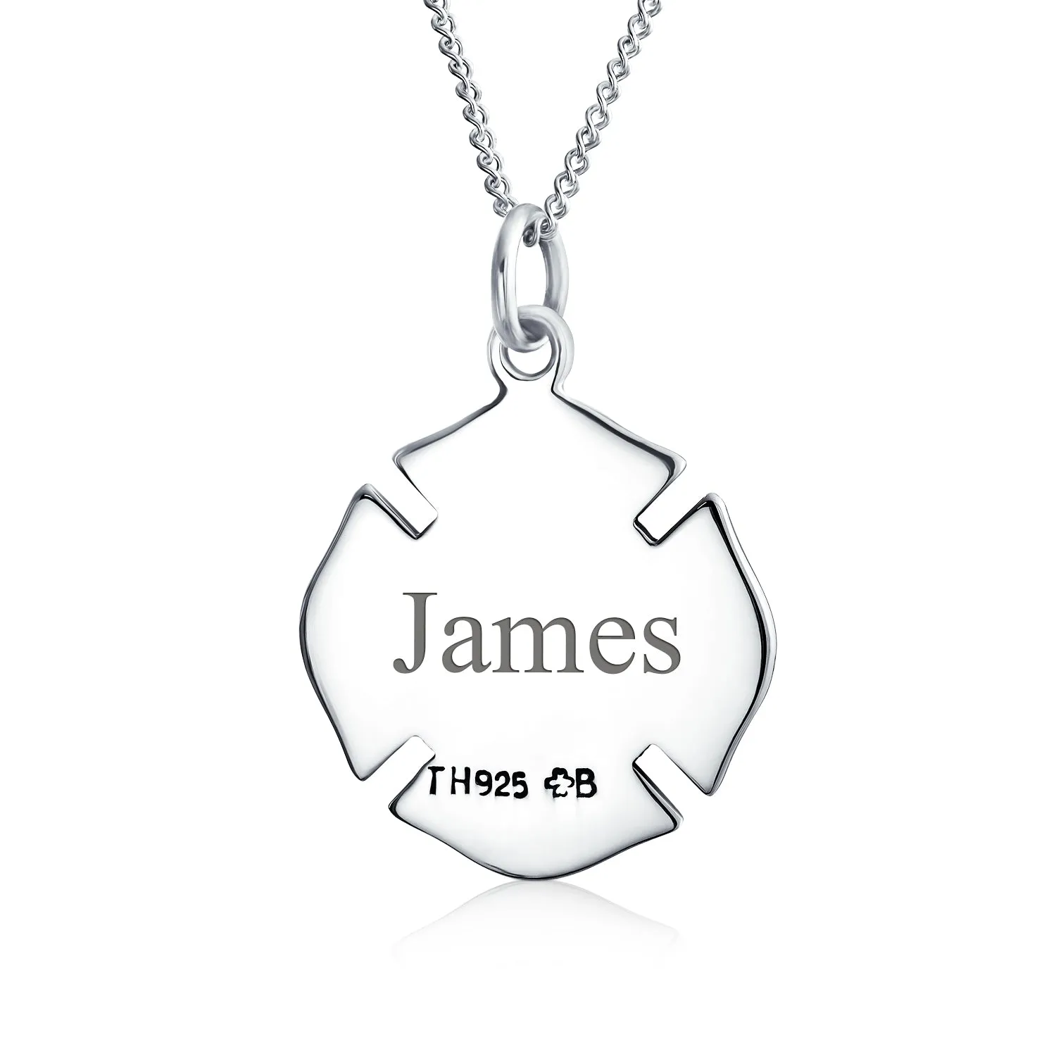 Firefighter Shield Medallion Pendant Necklace for Firemen Wife in Sterling Silver