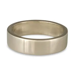 Flat Comfort Fit Wedding Ring, 14K White Gold 6mm Wide by 2mm Thick