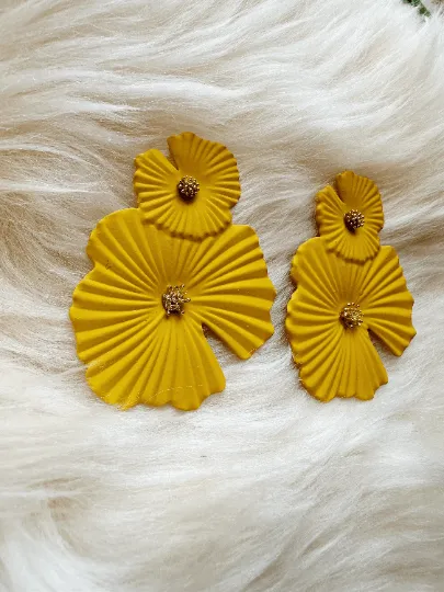 Flower petal leaf colouful statement earrings | dangly drop earrings | oversize floral earrings | lightweight party earrings