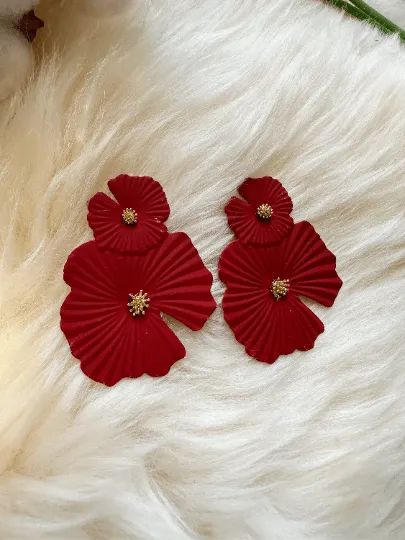 Flower petal leaf colouful statement earrings | dangly drop earrings | oversize floral earrings | lightweight party earrings
