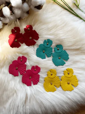 Flower petal leaf colouful statement earrings | dangly drop earrings | oversize floral earrings | lightweight party earrings