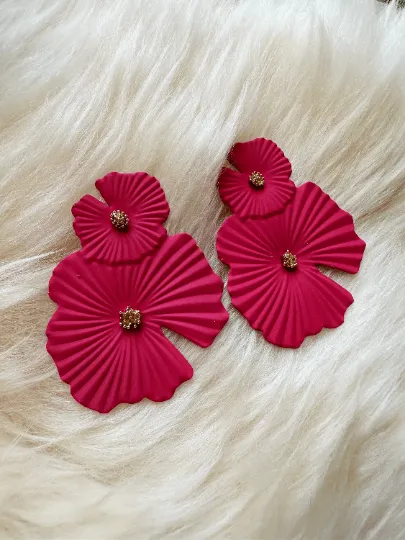 Flower petal leaf colouful statement earrings | dangly drop earrings | oversize floral earrings | lightweight party earrings
