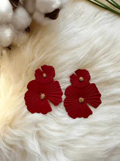 Flower petal leaf colouful statement earrings | dangly drop earrings | oversize floral earrings | lightweight party earrings