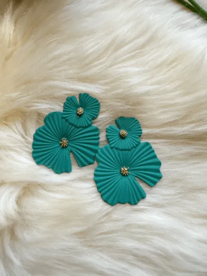 Flower petal leaf colouful statement earrings | dangly drop earrings | oversize floral earrings | lightweight party earrings