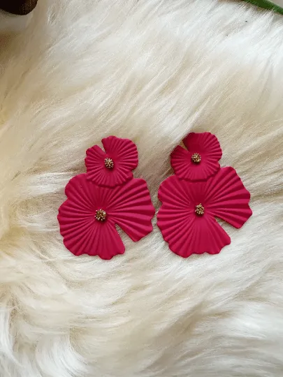 Flower petal leaf colouful statement earrings | dangly drop earrings | oversize floral earrings | lightweight party earrings