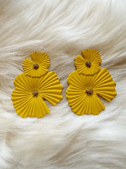 Flower petal leaf colouful statement earrings | dangly drop earrings | oversize floral earrings | lightweight party earrings