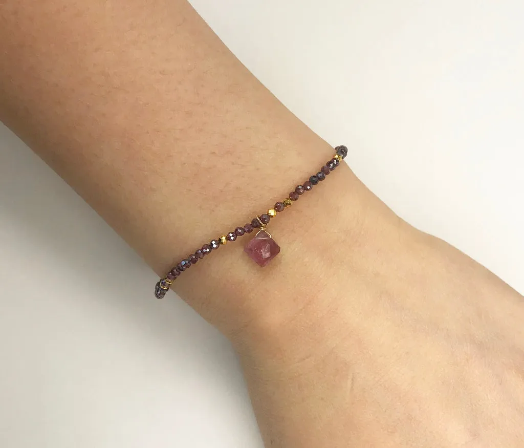 Garnet and Tourmaline Drop Delicate Bracelet