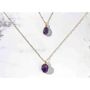 Geo Raw Amethyst Necklace with Paperclip Chain