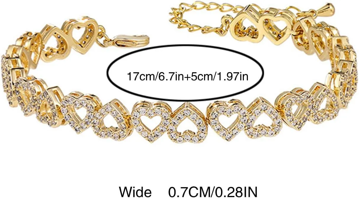 Gold Bracelets for Women Silver Clustered Tennis Bracelet for Women Heart Diamond Cuban Bracelet Fashion Jewelry for Women