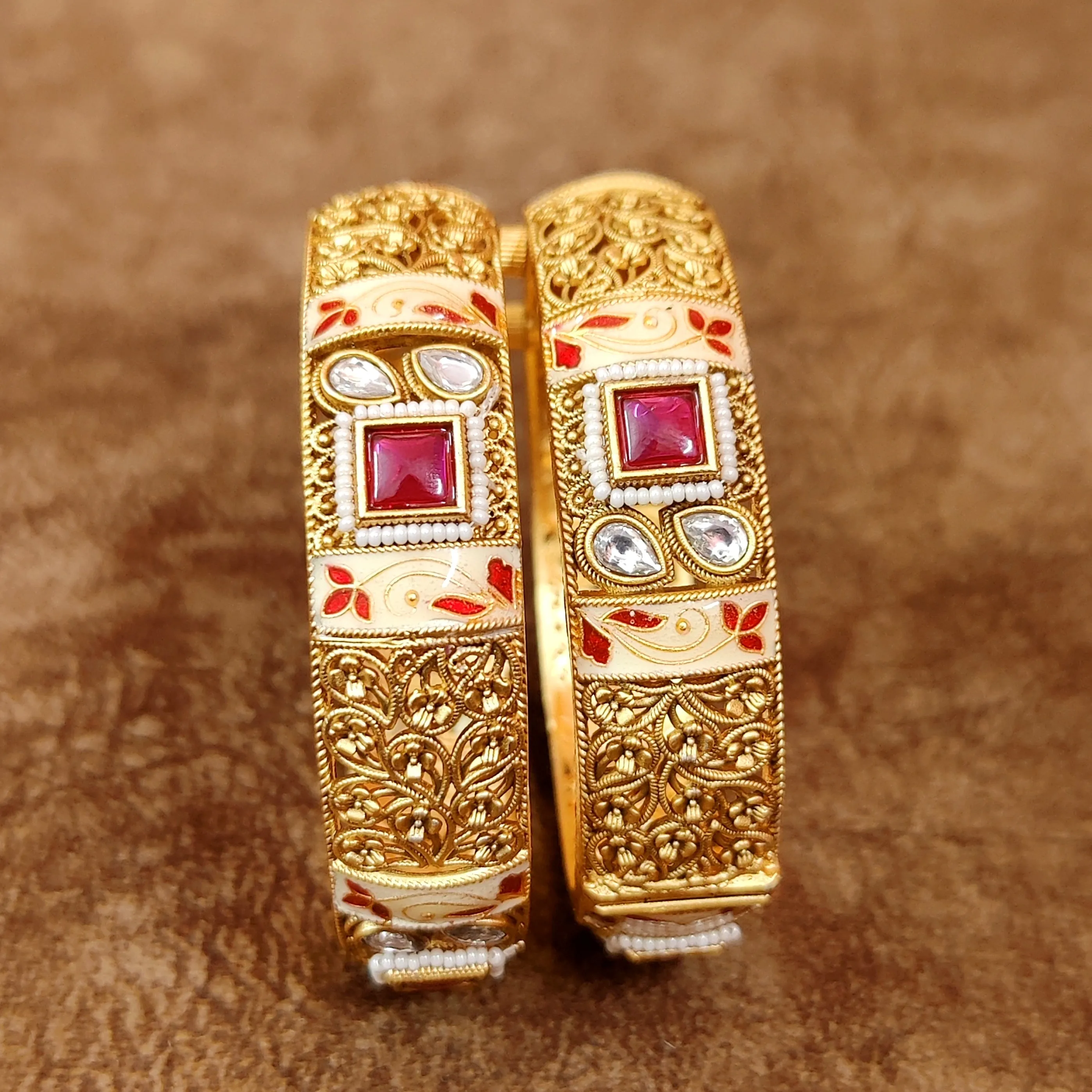 GOLD FINISH MEENAKARI KUNDAN OPENABLE BANGLES