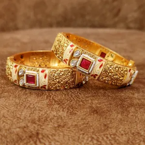 GOLD FINISH MEENAKARI KUNDAN OPENABLE BANGLES