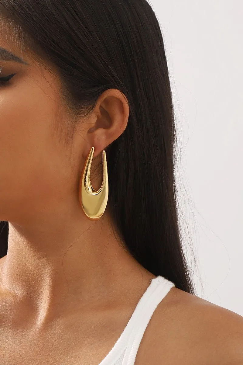 Gold Metal Geometric U-Shaped Dangle Earrings