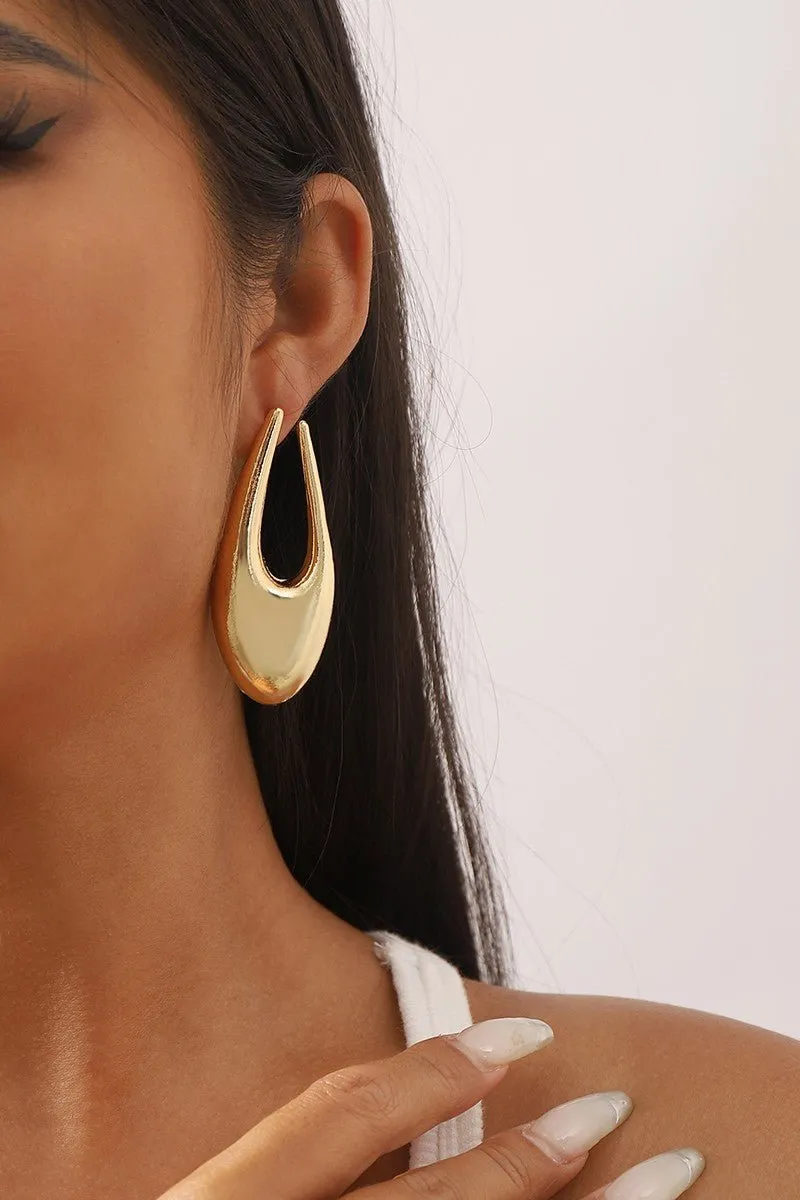 Gold Metal Geometric U-Shaped Dangle Earrings