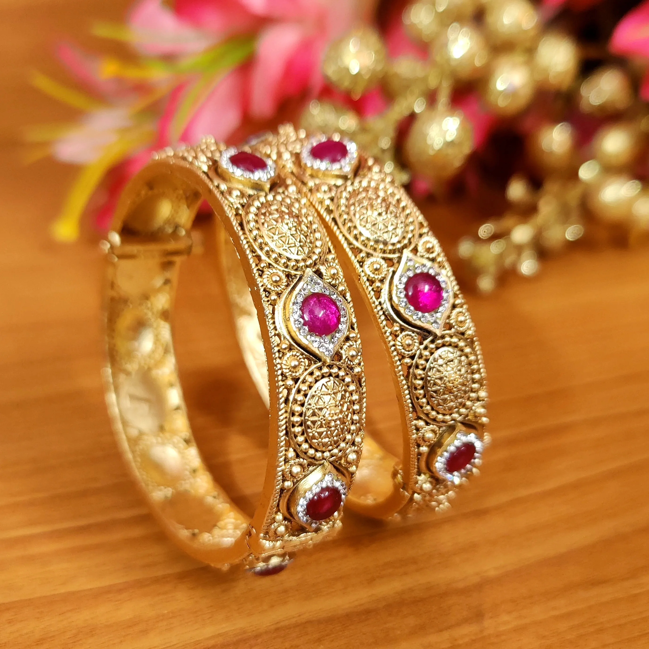 GOLD PLATED CZ RAJWADI POLISH OPENABLE BANGLES