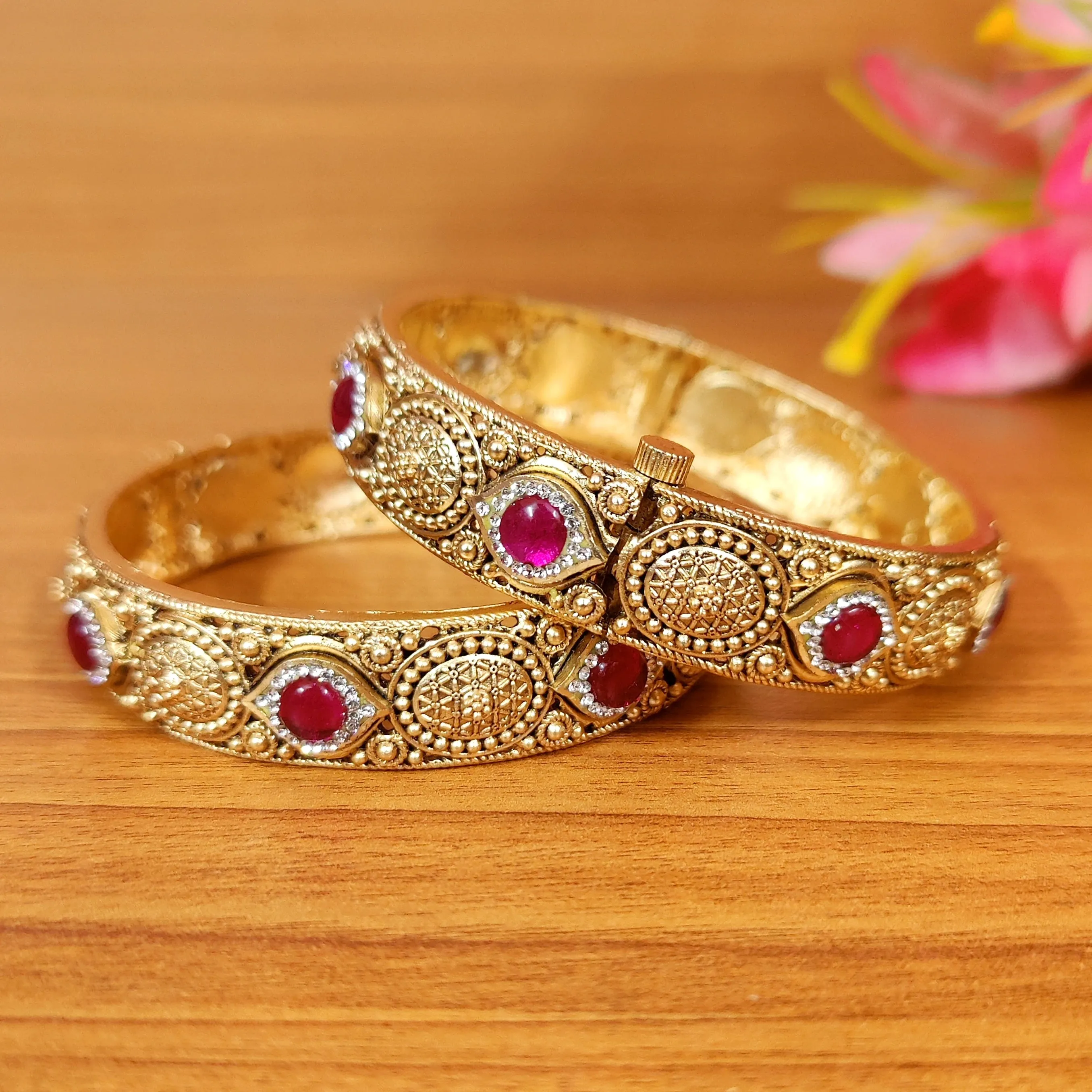 GOLD PLATED CZ RAJWADI POLISH OPENABLE BANGLES