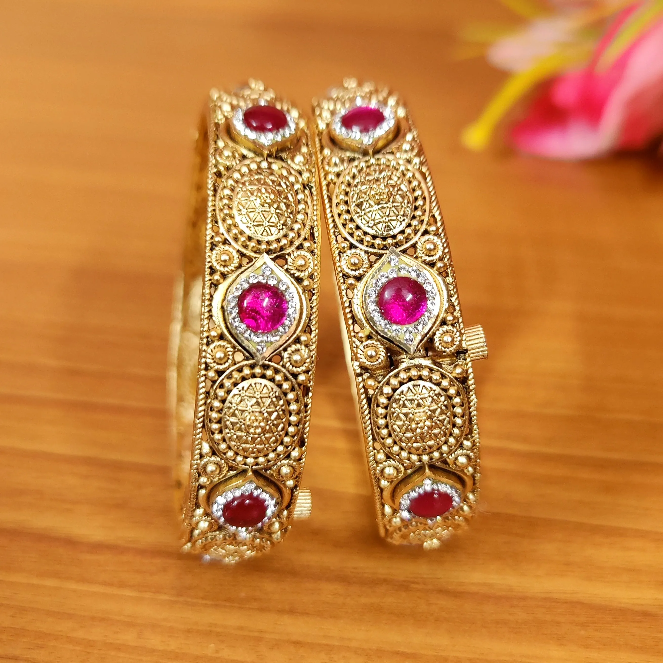 GOLD PLATED CZ RAJWADI POLISH OPENABLE BANGLES