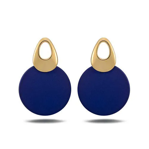 Gold-plated red & blue round earrings